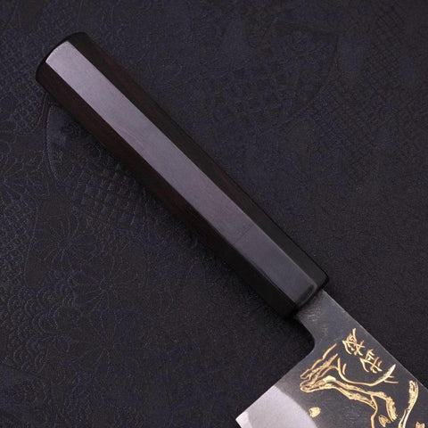 Nakiri Blue Steel #2 Kurouchi Chokin "Kappa Auf Frosch" Büffelhorn und Ebenholz Griff 165mm-[Musashi]-[Japan-Küchenmesser]
