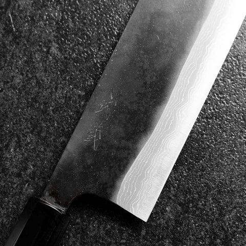 Nakiri Blue Steel #2 Kurouchi Damast Büffelhorn und Magnolienholz Griff 165mm-[Musashi]-[Japan-Küchenmesser]
