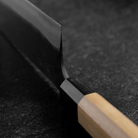 Nakiri Blue Steel #2 Kurouchi Damast Büffelhorn und Magnolienholz Griff 165mm-[Musashi]-[Japan-Küchenmesser]