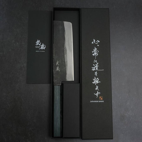 Nakiri Blue Steel #2 Kurouchi Dunkelblauer Urushi Griff 165mm-[Musashi]-[Japan-Küchenmesser]