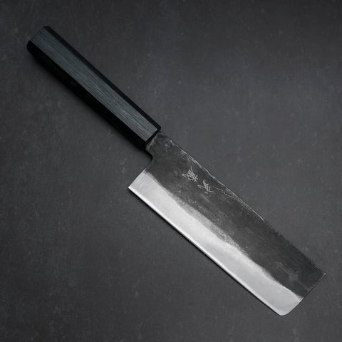 Nakiri Blue Steel #2 Kurouchi Dunkelblauer Urushi Griff 165mm-[Musashi]-[Japan-Küchenmesser]