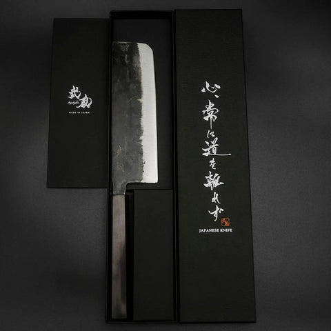 Nakiri Blue Steel #2 Kurouchi Ebenholz Griff 170mm-[Musashi]-[Japan-Küchenmesser]