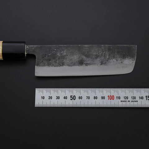 Nakiri Blue Steel #2 Kurouchi Hinoki Griff 135mm-[Musashi]-[Japan-Küchenmesser]