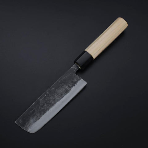 Nakiri Blue Steel #2 Kurouchi Hinoki Griff 135mm-[Musashi]-[Japan-Küchenmesser]