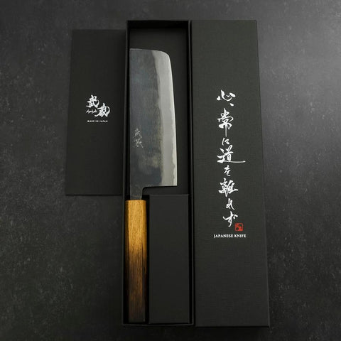 Nakiri Blue Steel #2 Kurouchi Yaki Urushi Handle 165mm (6.5”)-[Musashi]-[Japan-Küchenmesser]