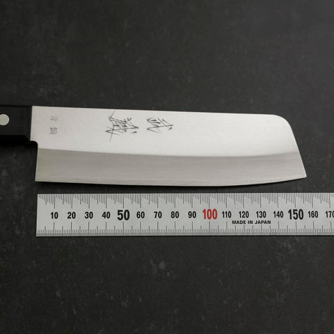 Nakiri Blue Steel #2 Poliert Edelstahlummantelung Westlicher Griff 160mm-[Musashi]-[Japan-Küchenmesser]