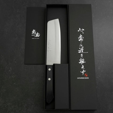 Nakiri Blue Steel #2 Poliert Edelstahlummantelung Westlicher Griff 160mm-[Musashi]-[Japan-Küchenmesser]