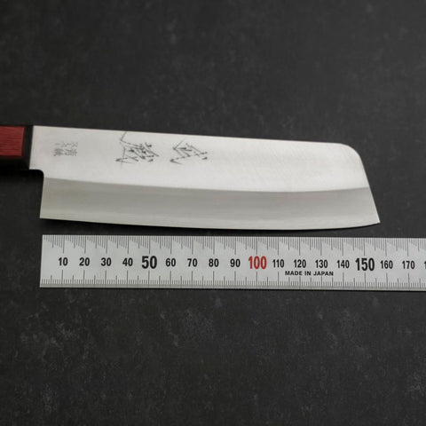 Nakiri Blue Super Edelstahlummantelung Poliert Westlicher Griff in Schwarz-Rot 160mm-[Musashi]-[Japan-Küchenmesser]