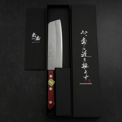Nakiri Blue Super Edelstahlummantelung Poliert Westlicher Griff in Schwarz-Rot 160mm-[Musashi]-[Japan-Küchenmesser]