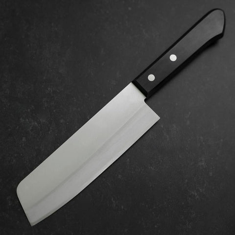 Nakiri Blue Steel #2 Polished Stainless Clad Western Handle 160mm-[Musashi]-[Japanese-Kitchen-Knives]