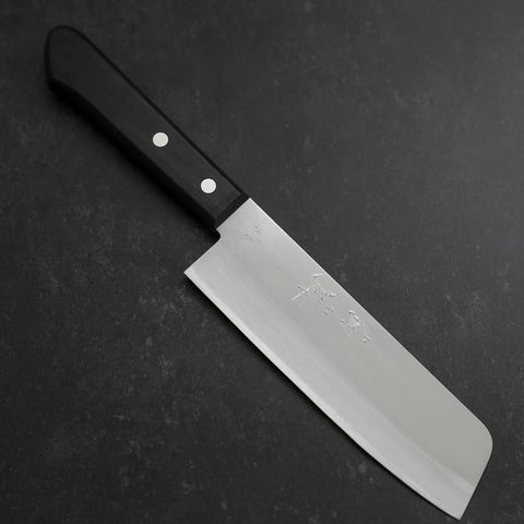 Nakiri Blue Steel #2 Polished Stainless Clad Western Handle 160mm-[Musashi]-[Japanese-Kitchen-Knives]