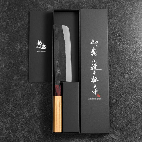 Nakiri Edelstahlummantelung Blue Steel #2 Kurouchi Zelkove Griff 165mm-[Musashi]-[Japan-Küchenmesser]