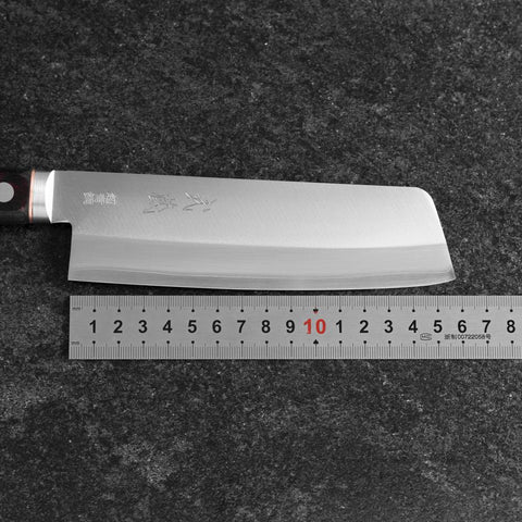 Nakiri Edelstahlummantelung Blue Super Poliert Westlicher Schwarz-Roter Griff 160mm-[Musashi]-[Japan-Küchenmesser]