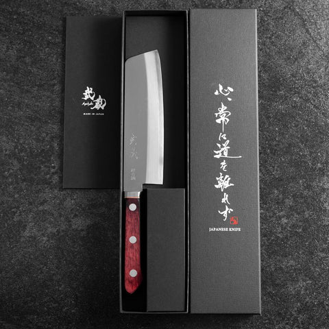 Nakiri Edelstahlummantelung Blue Super Poliert Westlicher Schwarz-Roter Griff 160mm-[Musashi]-[Japan-Küchenmesser]