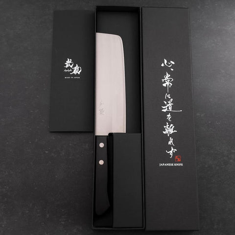 Nakiri Edelstahlummantelung White Steel #2 Poliert Schwarzer Westlicher Griff 150mm-[Musashi]-[Japan-Küchenmesser]