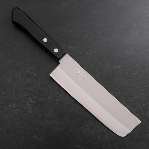 Nakiri Edelstahlummantelung White Steel #2 Poliert Schwarzer Westlicher Griff 150mm-[Musashi]-[Japan-Küchenmesser]