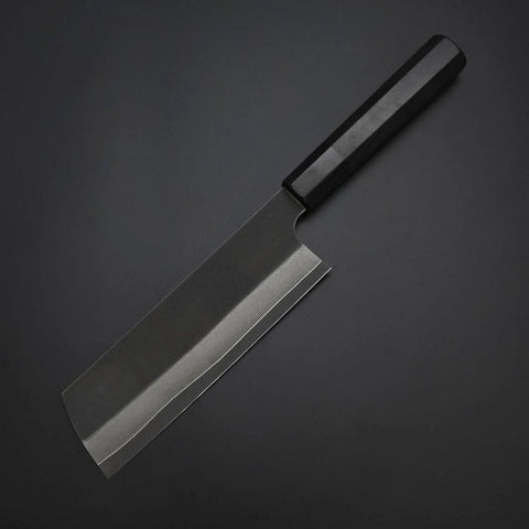 Nakiri Kobalt Edelstahl HRC62 Kurouchi Damast Büffelhorn und Ebenholz Griff 165mm-[Musashi]-[Japan-Küchenmesser]