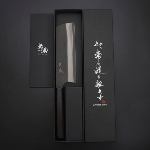 Nakiri Kobalt Edelstahl HRC62 Kurouchi Damast Büffelhorn und Ebenholz Griff 165mm-[Musashi]-[Japan-Küchenmesser]