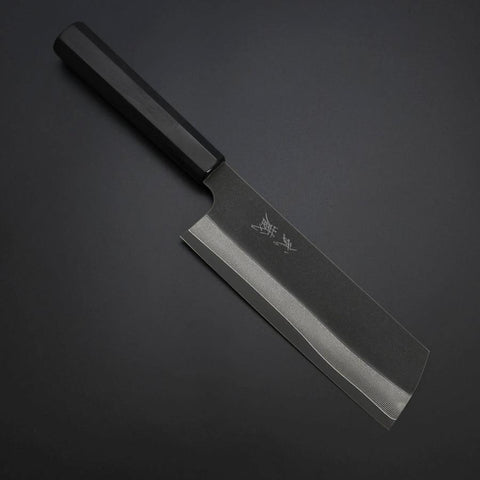 Nakiri Kobalt Edelstahl HRC62 Kurouchi Damast Büffelhorn und Ebenholz Griff 165mm-[Musashi]-[Japan-Küchenmesser]
