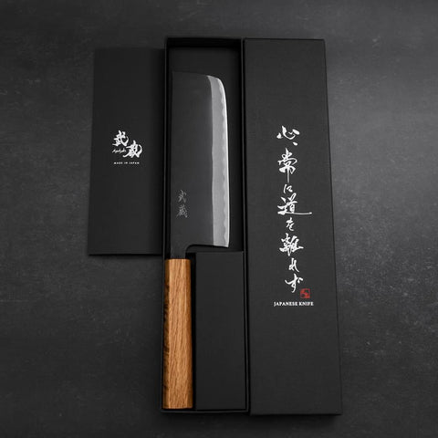 Nakiri SK-Stahl Kurouchi Eichenholz Griff 170mm-[Musashi]-[Japan-Küchenmesser]