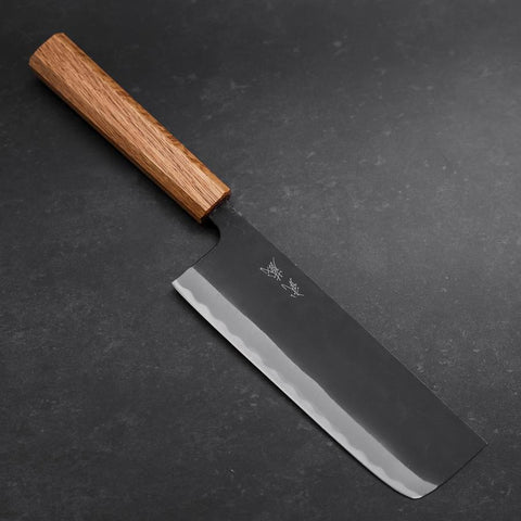 Nakiri SK-Stahl Kurouchi Eichenholz Griff 170mm-[Musashi]-[Japan-Küchenmesser]