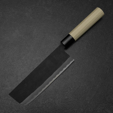 Nakiri SK-Stahl Kurouchi Kurigata Magnolienholz Griff 170mm-[Musashi]-[Japan-Küchenmesser]