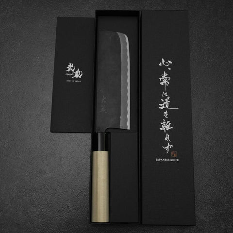 Nakiri SK-Stahl Kurouchi Kurigata Magnolienholz Griff 170mm-[Musashi]-[Japan-Küchenmesser]