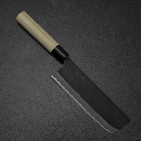 Nakiri SK-Stahl Kurouchi Kurigata Magnolienholz Griff 170mm-[Musashi]-[Japan-Küchenmesser]