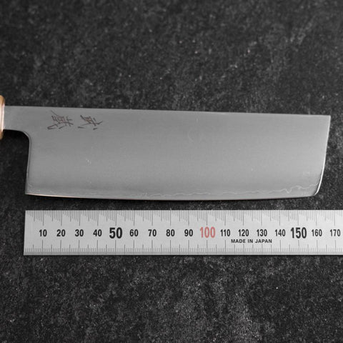 Nakiri SLD Mirror Buffalo Light Pink Maple Handle 170mm (6.7”)-[Musashi]-[Japanese-Kitchen-Knives]