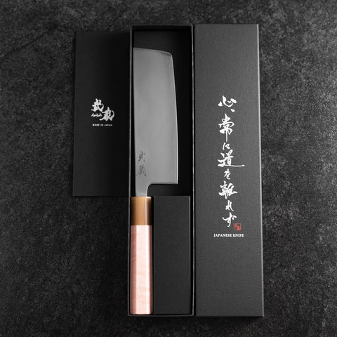 Nakiri SLD Mirror Buffalo Light Pink Maple Handle 170mm (6.7”)-[Musashi]-[Japanese-Kitchen-Knives]