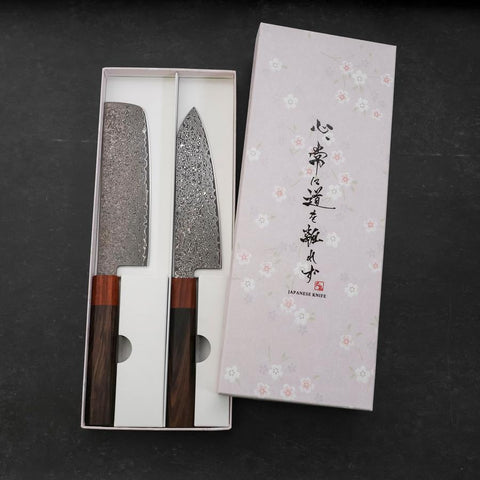 Nakiri & Santoku VG-10 Damascus Shitan Ebony Handle Sakura Set
