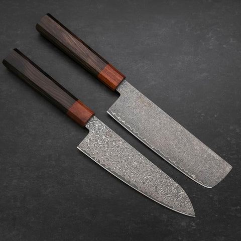 Nakiri & Santoku VG-10 Damast Rosen- und Ebenholz Sakura Set-[Musashi]-[Japan-Küchenmesser]