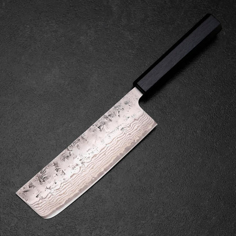 Nakiri Schwedenstahl Nashiji Washi Damast Blauer Urushi Griff 165mm-[Musashi]-[Japan-Küchenmesser]