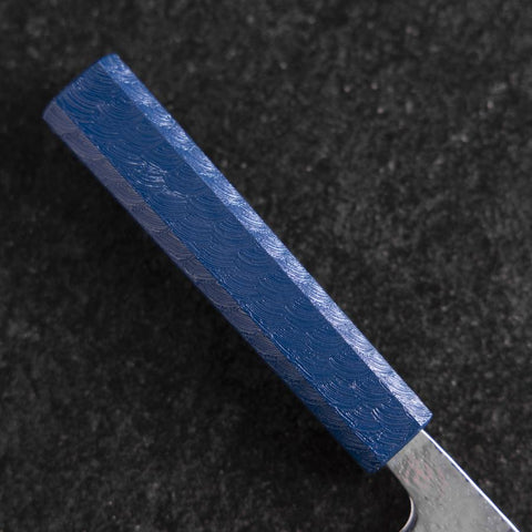 Nakiri Silver Steel #3 Nashiji Kagami Damast Blauer Urushi Griff 165mm-[Musashi]-[Japan-Küchenmesser]
