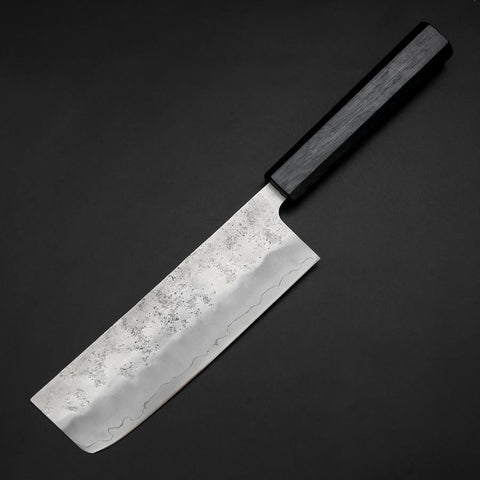 Nakiri Silver Steel #3 Nashiji Washi Dark Blue Urushi Handle 165mm (6.5”)-[Musashi]-[Japan-Küchenmesser]