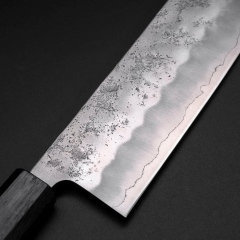 Nakiri Silver Steel #3 Nashiji Washi Dark Blue Urushi Handle 165mm (6.5”)-[Musashi]-[Japan-Küchenmesser]
