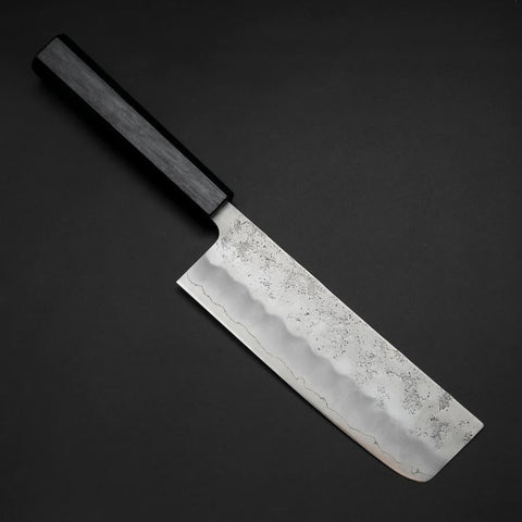 Nakiri Silver Steel #3 Nashiji Washi Dark Blue Urushi Handle 165mm (6.5”)-[Musashi]-[Japan-Küchenmesser]