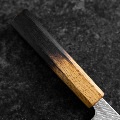 Nakiri Silver Steel #3 Nawame Damascus YakiUrushi Handle 165mm (6.5”)-[Musashi]-[Japan-Küchenmesser]