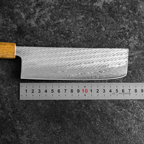 Nakiri Silver Steel #3 Nawame Damascus YakiUrushi Handle 165mm (6.5”)-[Musashi]-[Japan-Küchenmesser]