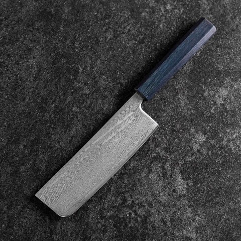 Nakiri Silver Steel #3 Nawame Damast Blauer Urushi Griff 165mm-[Musashi]-[Japan-Küchenmesser]