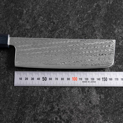 Nakiri Silver Steel #3 Nawame Damast Blauer Urushi Griff 165mm-[Musashi]-[Japan-Küchenmesser]