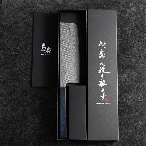 Nakiri Silver Steel #3 Nawame Damast Blauer Urushi Griff 165mm-[Musashi]-[Japan-Küchenmesser]