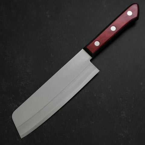 Nakiri Stainless Clad Blue Super Polished Western Black Red Handle 160mm (Tsuba-nashi) (6.3”)-[Musashi]-[Japan-Küchenmesser]