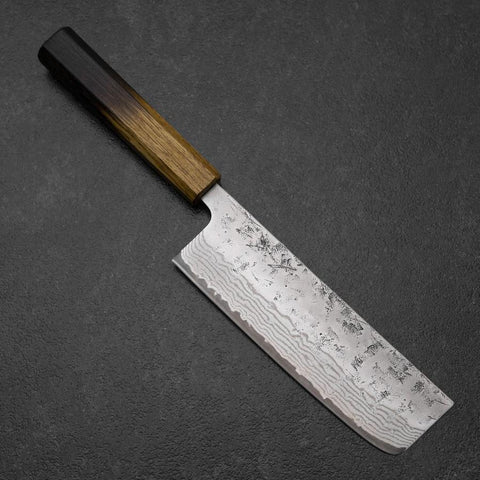 Nakiri Sweden Steel Nashiji Damascus Yaki Urushi Handle 165mm (6.5”)-[Musashi]-[Japan-Küchenmesser]