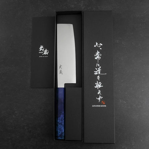 Nakiri VG-10 Damascus Blue Birch Handle 170mm-[Musashi]-[Japanese-Kitchen-Knives]