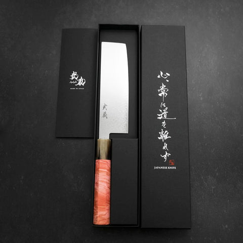 Nakiri VG-10 Damascus Buffalo Dark Pink Maple Handle 170mm (6.7”)-[Musashi]-[Japan-Küchenmesser]