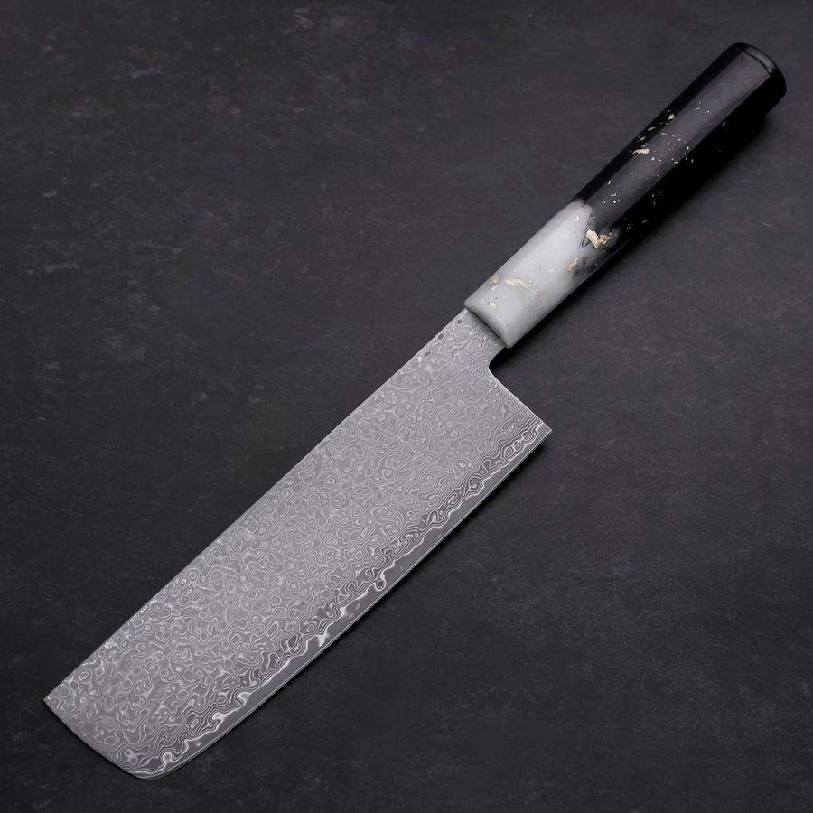 Nakiri VG-10 Damascus Ocean White Black Gold Handle 165mm-[Musashi]-[Japanese-Kitchen-Knives]