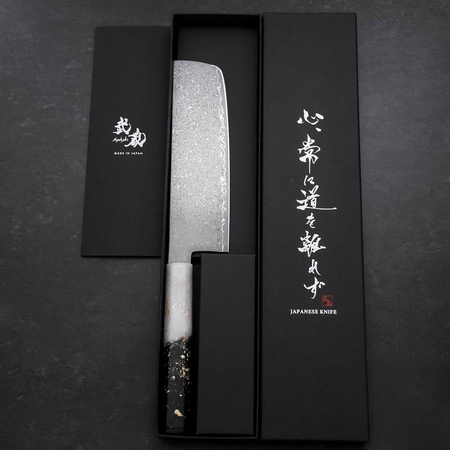 Nakiri VG-10 Damascus Ocean White Black Gold Handle 165mm-[Musashi]-[Japanese-Kitchen-Knives]