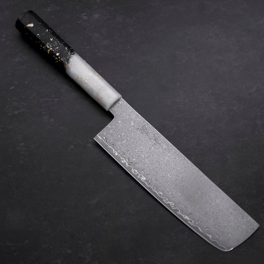 Nakiri VG-10 Damascus Ocean White Black Gold Handle 165mm-[Musashi]-[Japanese-Kitchen-Knives]