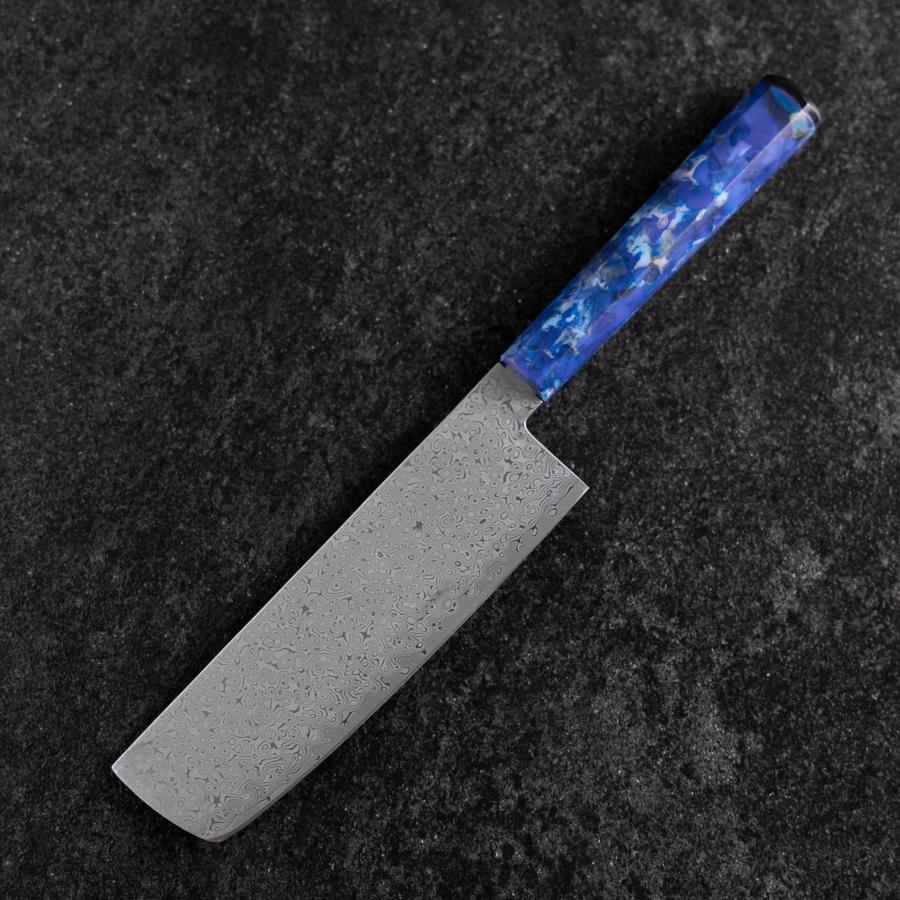 Nakiri VG-10 Damast Blauer Ozeanplastik Griff 165mm-[Musashi]-[Japan-Küchenmesser]